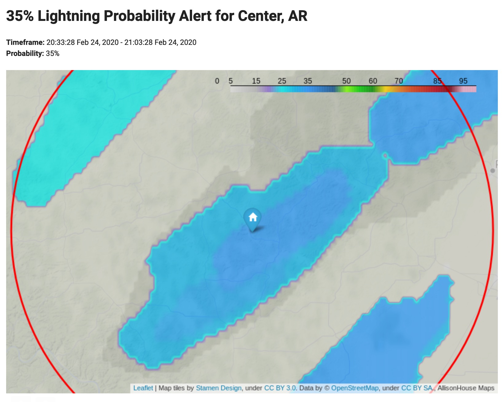 Lightning Probability Notification showing MRMS Lightning Probability